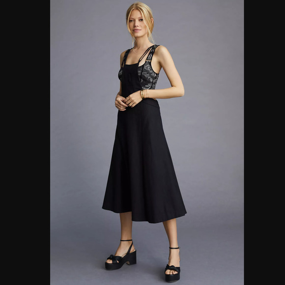 New Anthropologie Modern Black Pinafore Dress - Size 8 - Picture 1 of 4